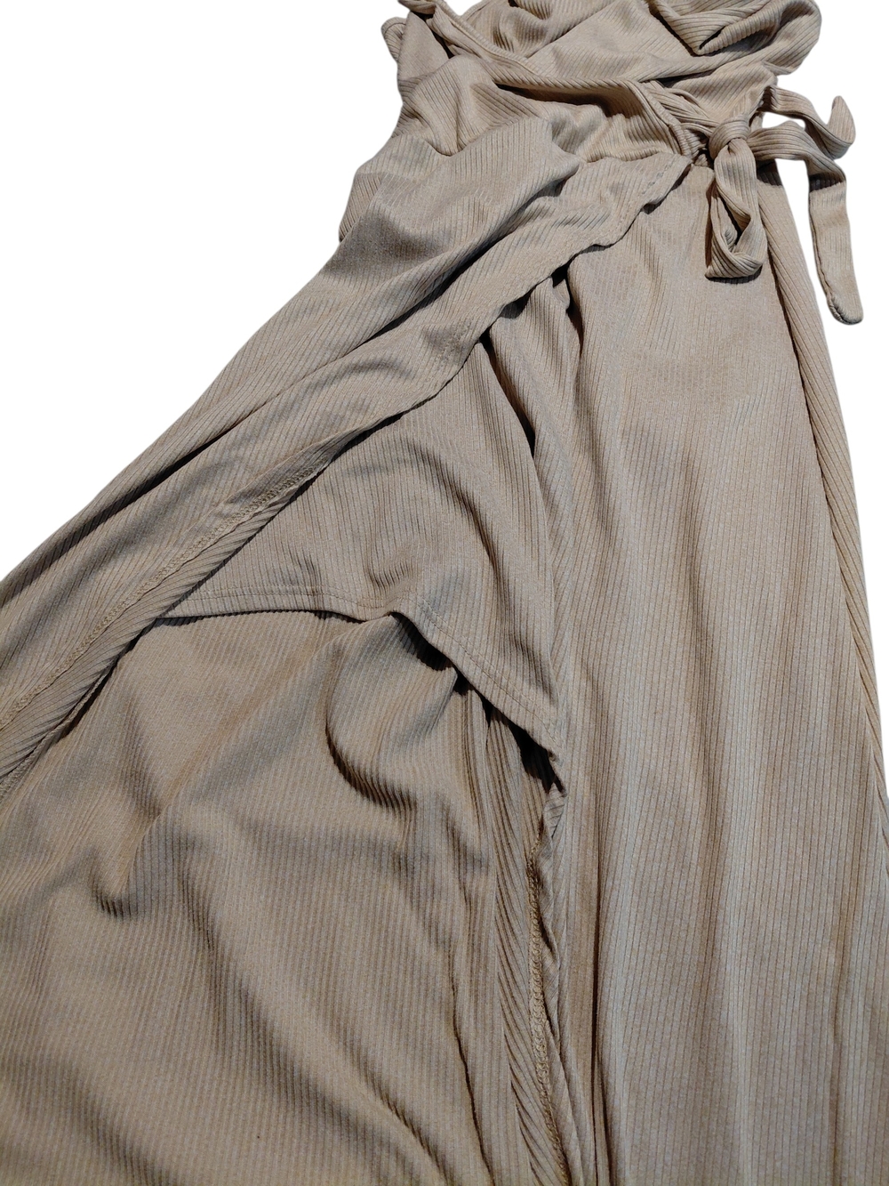 Jessica Simpson Women's Large Tan Ribbed Knit Faux Wrap Maxi Dress - Picture 2 of 5